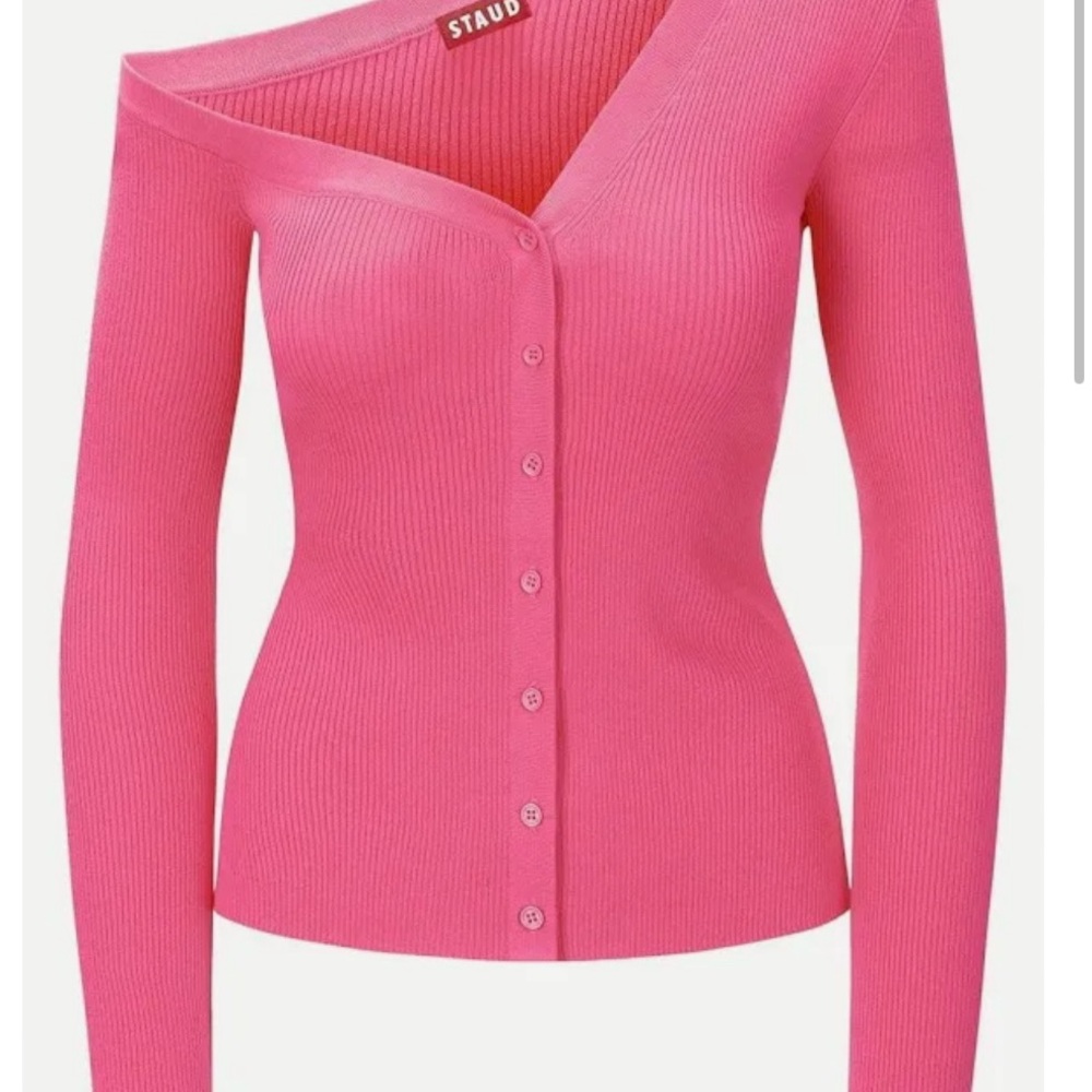 STAUD Pink Off-Shoulder Ribbed Top